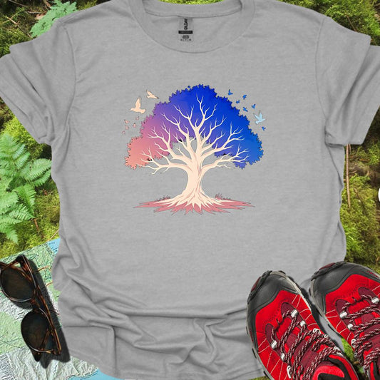 Arbre bleu rose T-shirt intemporel 