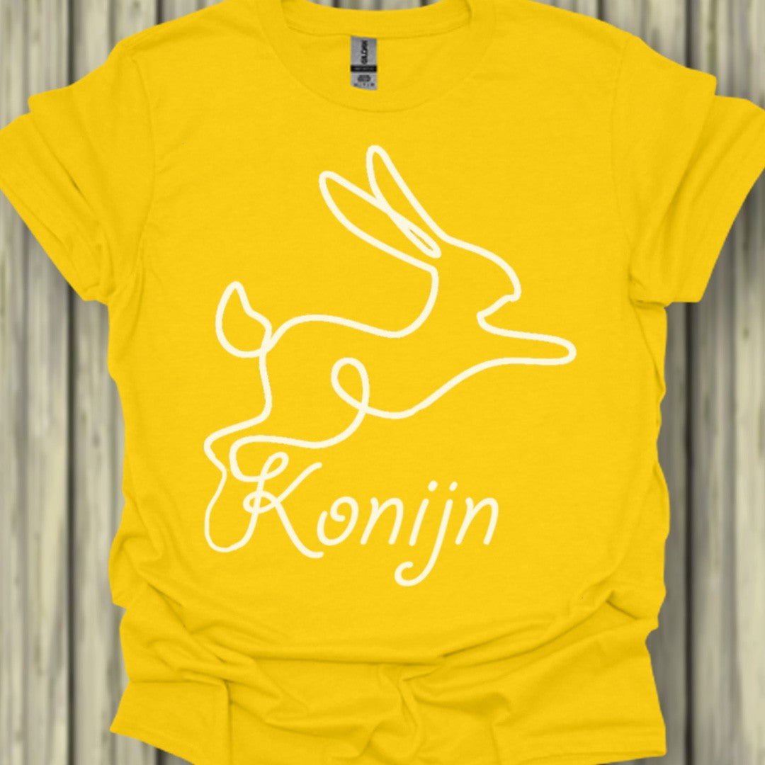 Konijn lijntekening wit trendy T-shirt