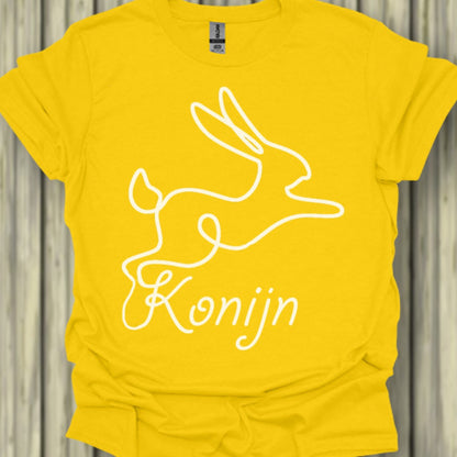 Konijn lijntekening wit trendy T-shirt