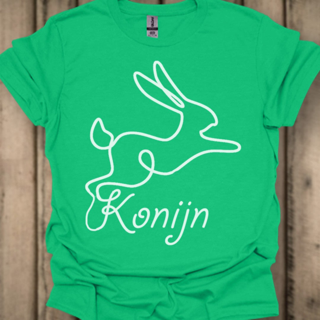 Konijn lijntekening wit trendy T-shirt