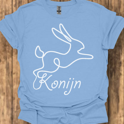 Konijn lijntekening wit trendy T-shirt