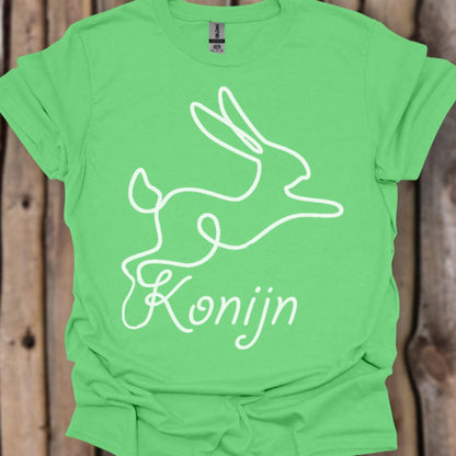 Konijn lijntekening wit trendy T-shirt
