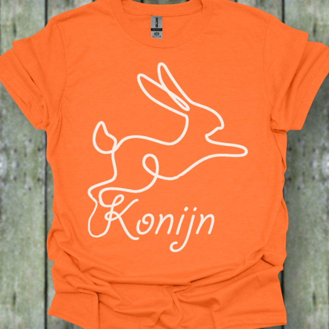 Konijn lijntekening wit trendy T-shirt
