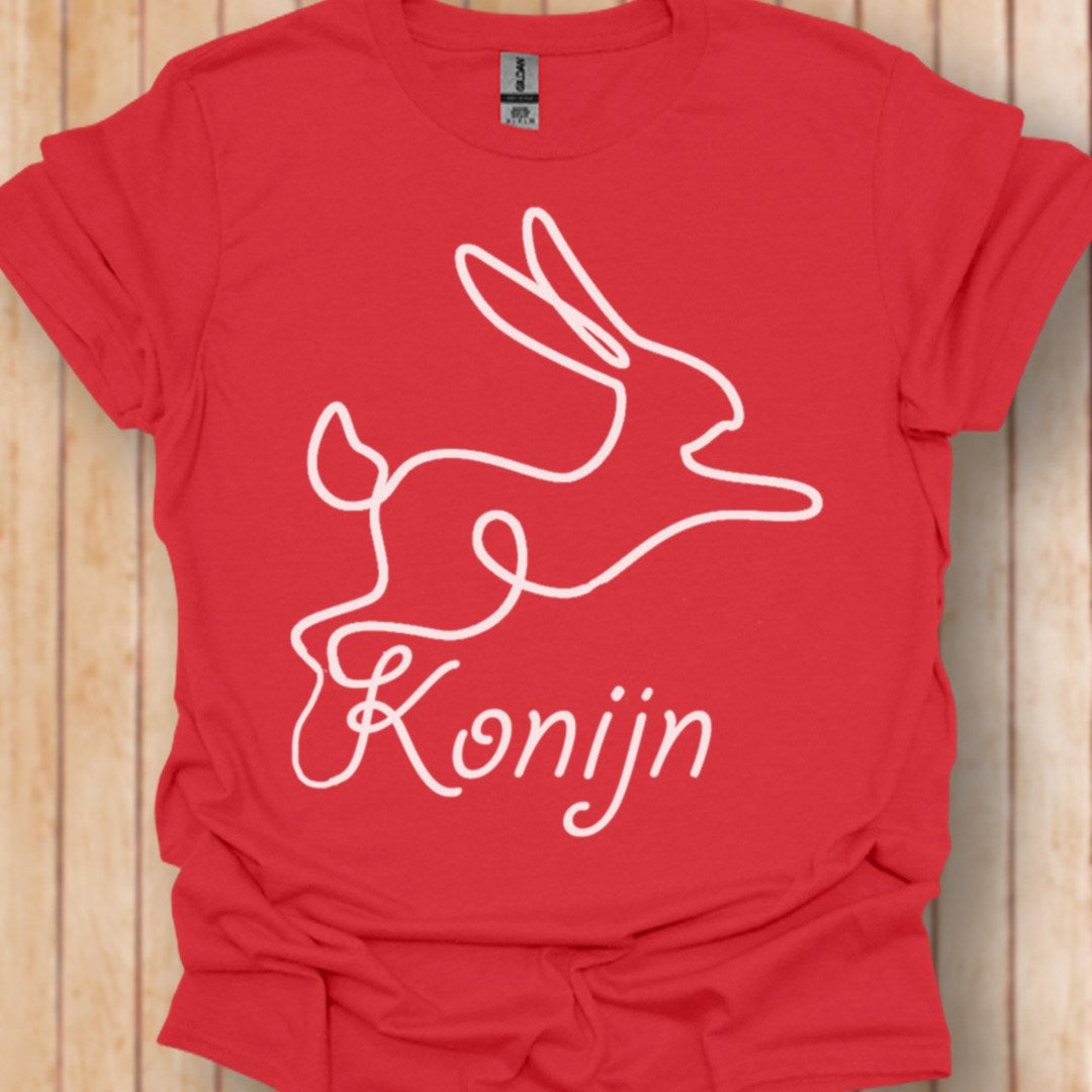 Konijn lijntekening wit trendy T-shirt