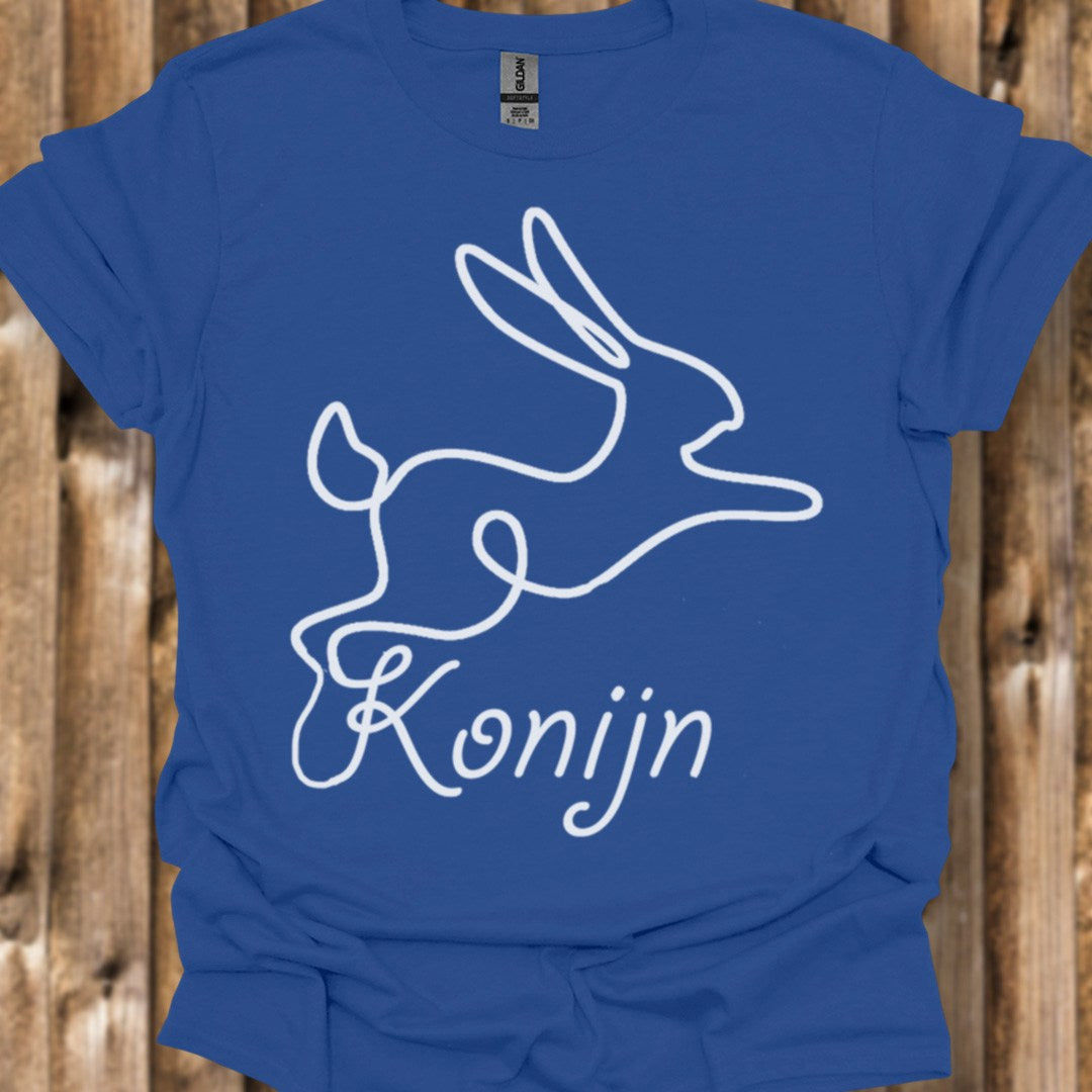 Konijn lijntekening wit trendy T-shirt