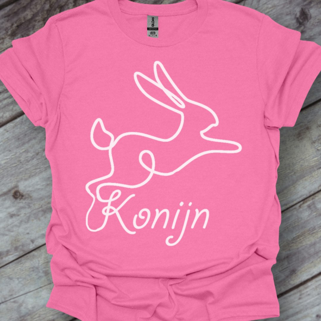 Konijn lijntekening wit trendy T-shirt