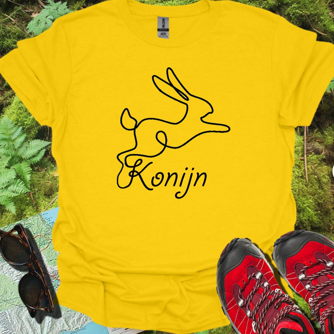 Konijn lijntekening zwart trendy T-shirt