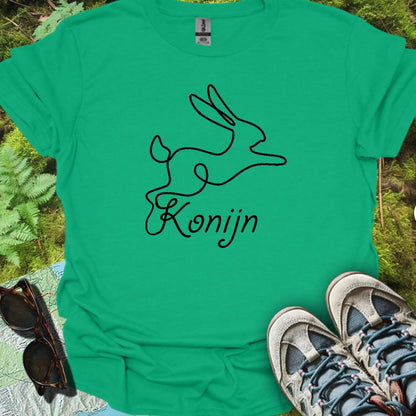 Konijn lijntekening zwart trendy T-shirt