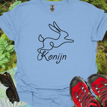 Konijn lijntekening zwart trendy T-shirt