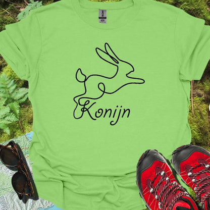 Konijn lijntekening zwart trendy T-shirt