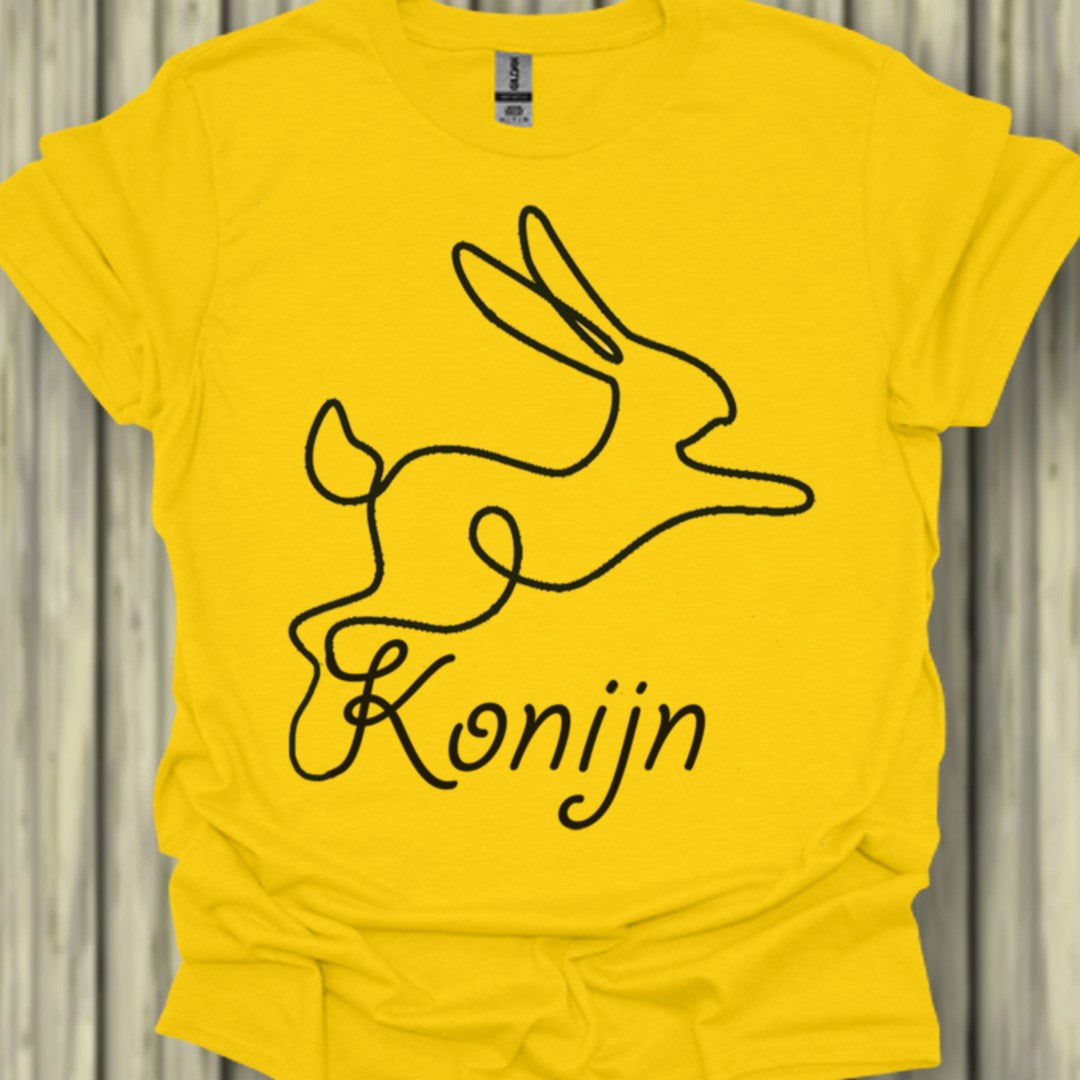 Rabbit line drawing black trendy T-shirt
