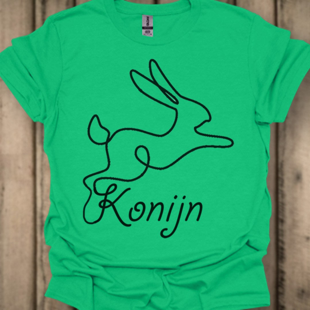 Rabbit line drawing black trendy T-shirt