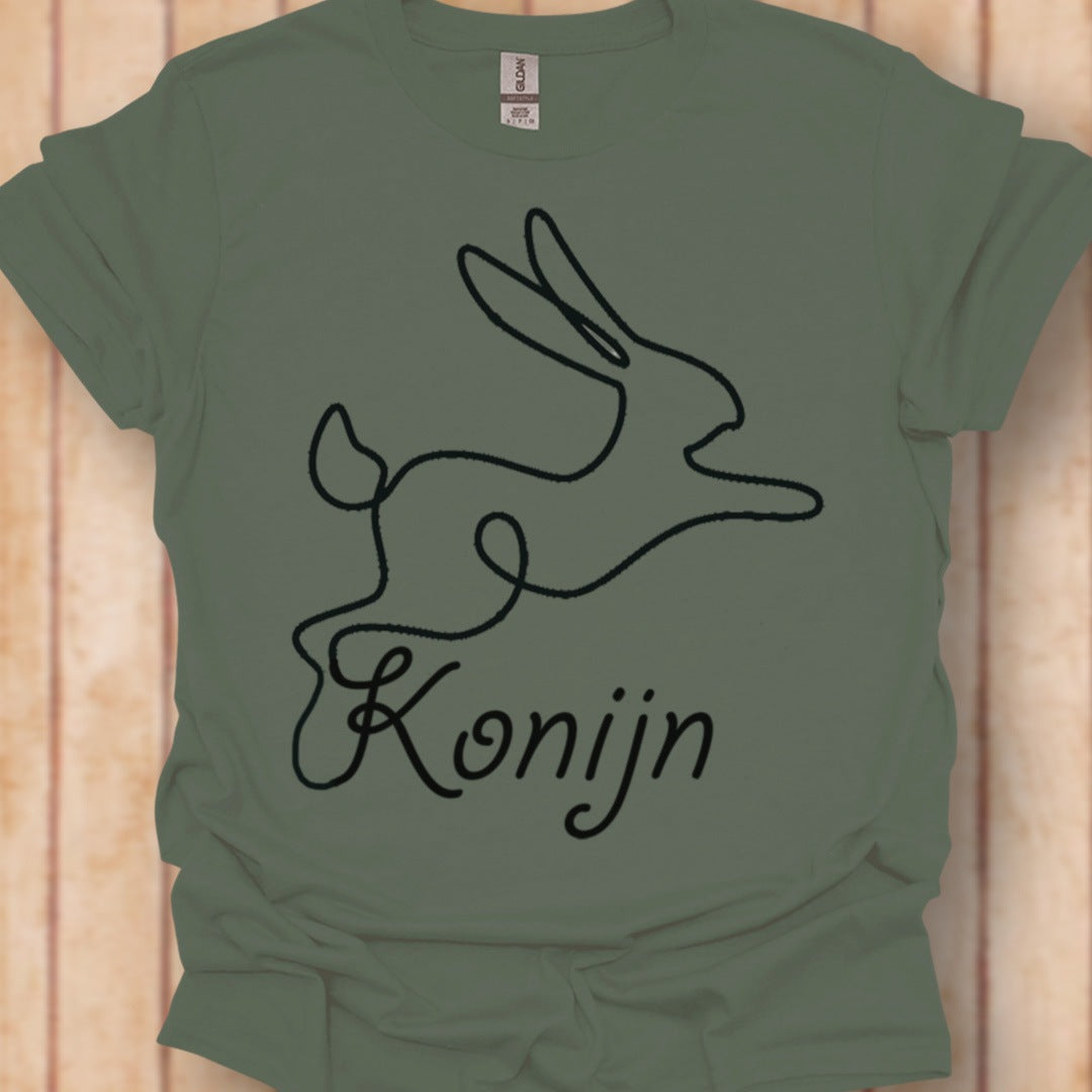 Konijn lijntekening zwart tijdloos T-shirt