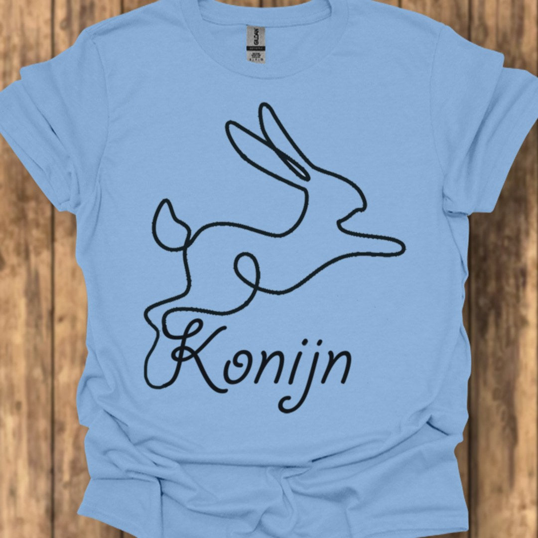 Rabbit line drawing black trendy T-shirt