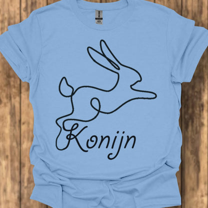 Rabbit line drawing black trendy T-shirt