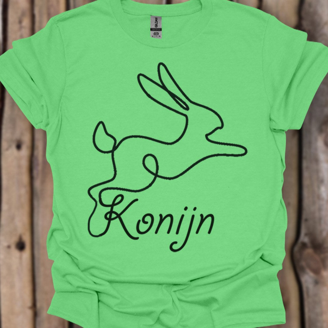 Rabbit line drawing black trendy T-shirt