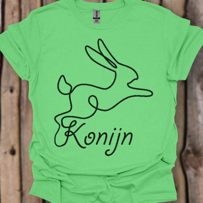Rabbit line drawing black trendy T-shirt