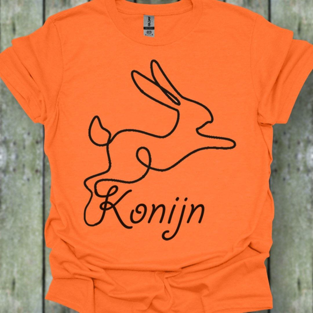 Rabbit line drawing black trendy T-shirt