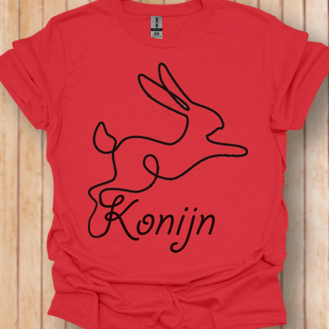 Rabbit line drawing black trendy T-shirt