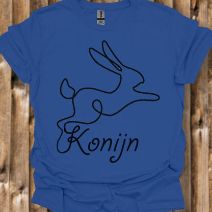 Rabbit line drawing black trendy T-shirt