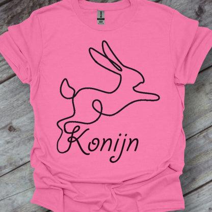 Rabbit line drawing black trendy T-shirt