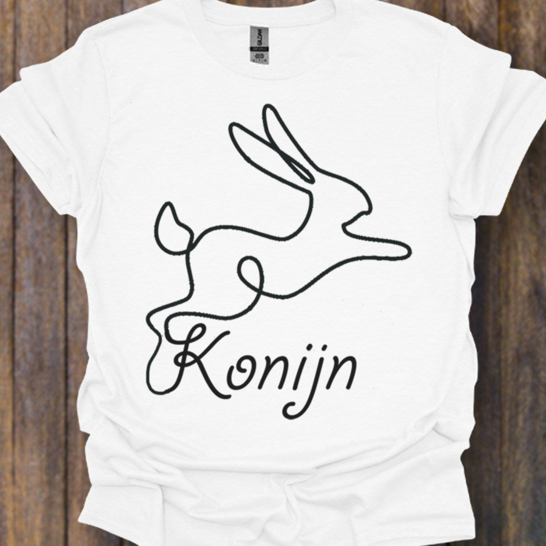 Konijn lijntekening zwart tijdloos T-shirt