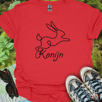 Konijn lijntekening zwart trendy T-shirt