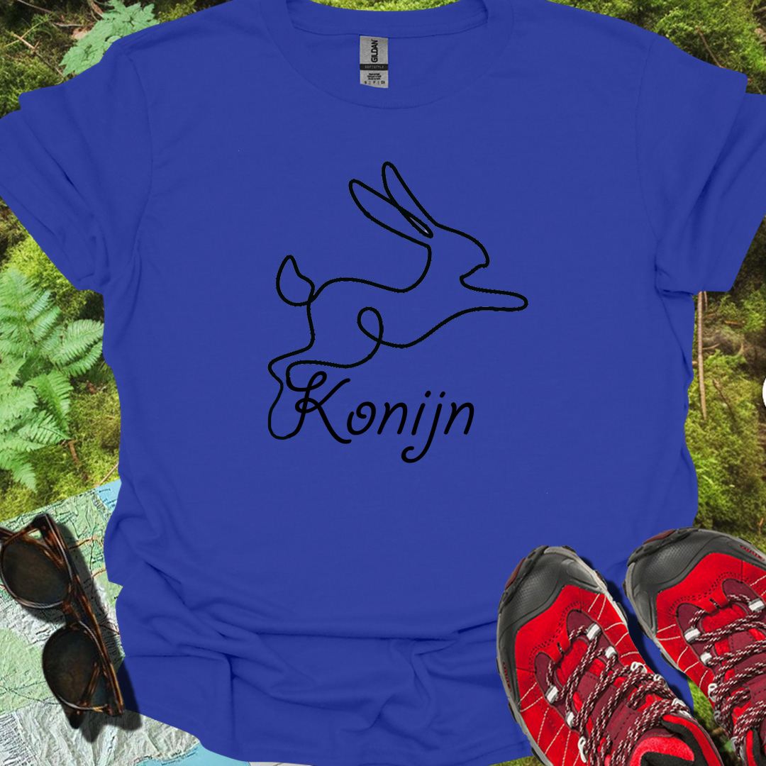 Konijn lijntekening zwart trendy T-shirt
