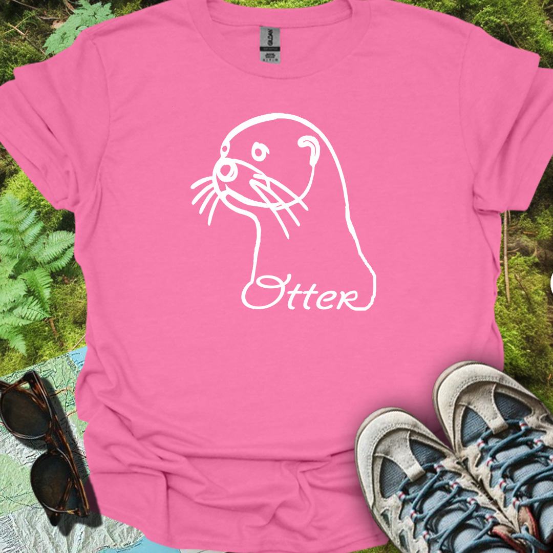 Loutre dessin au trait blanc T-shirt tendance