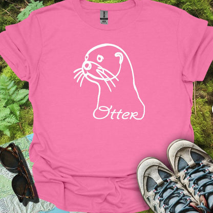 Loutre dessin au trait blanc T-shirt tendance
