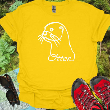 Loutre dessin au trait blanc T-shirt tendance