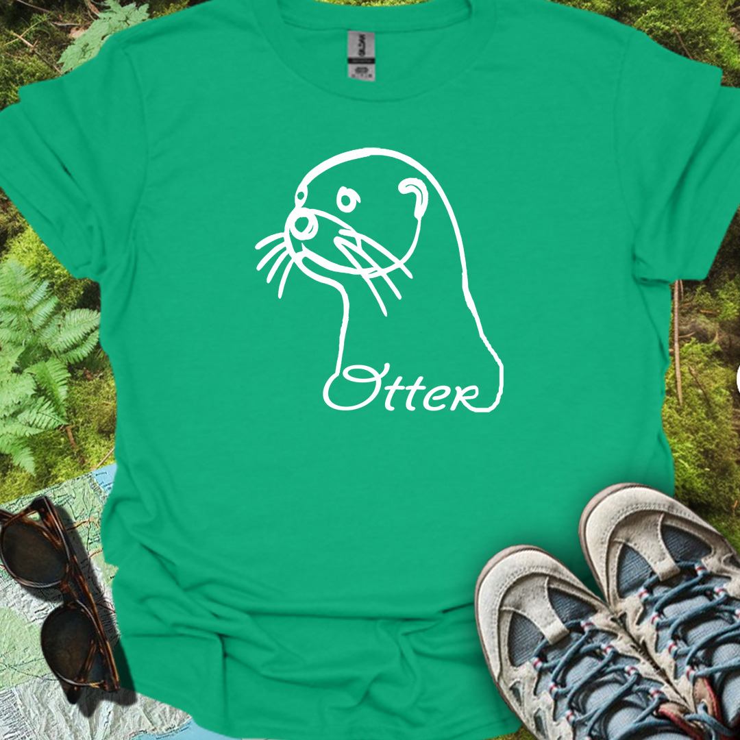Loutre dessin au trait blanc T-shirt tendance