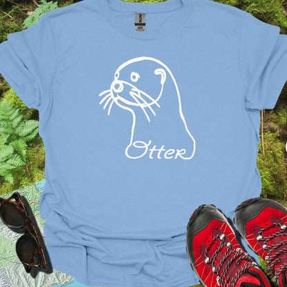 Loutre dessin au trait blanc T-shirt tendance