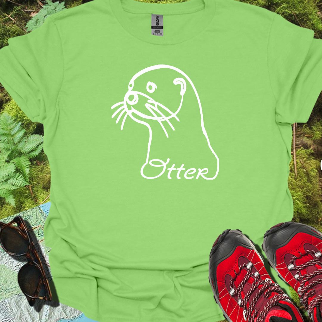 Loutre dessin au trait blanc T-shirt tendance