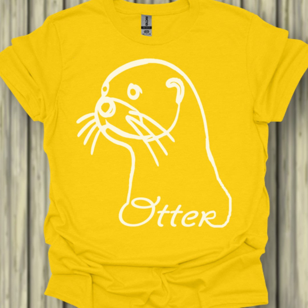 Otter line drawing white trendy T-shirt