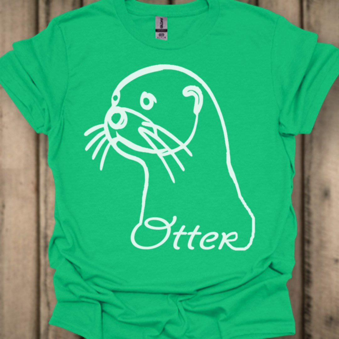 Otter line drawing white trendy T-shirt