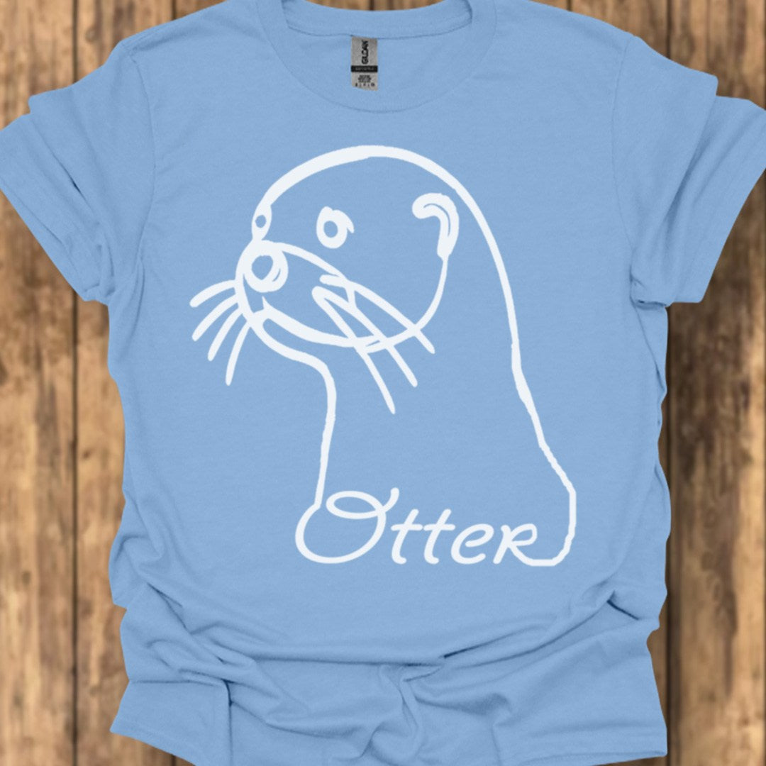 Otter line drawing white trendy T-shirt