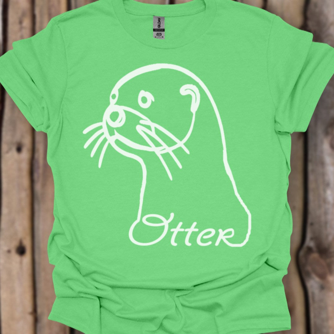Otter line drawing white trendy T-shirt