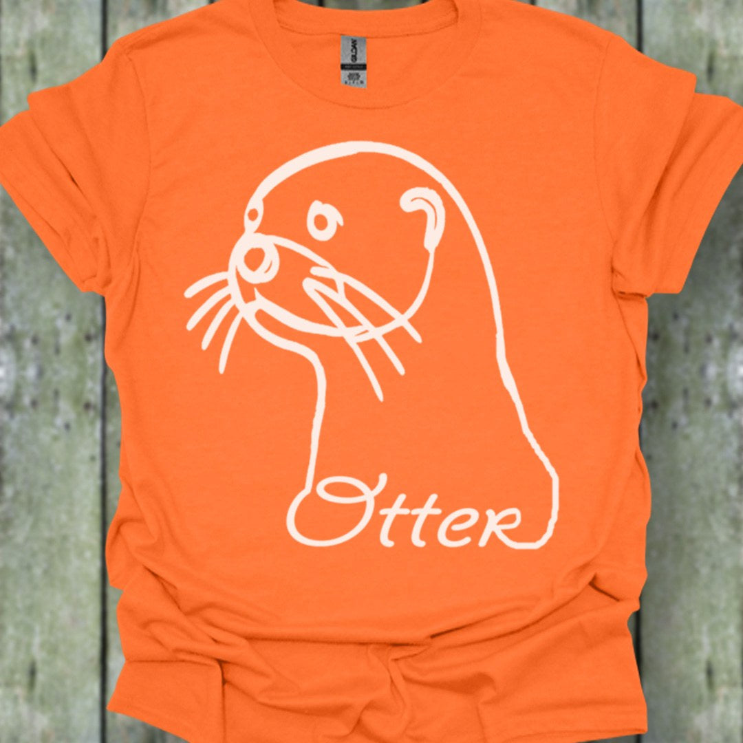 Otter line drawing white trendy T-shirt
