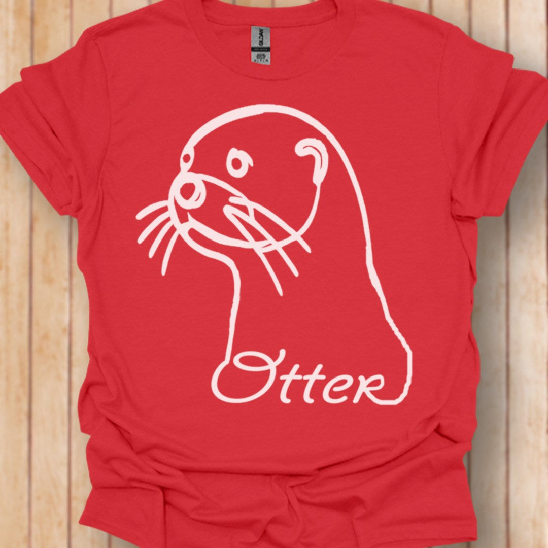Otter line drawing white trendy T-shirt