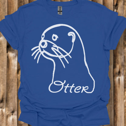 Otter line drawing white trendy T-shirt