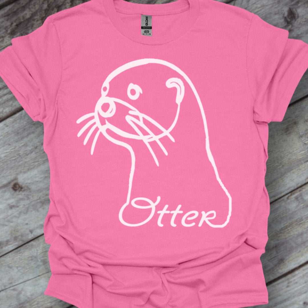 Otter line drawing white trendy T-shirt