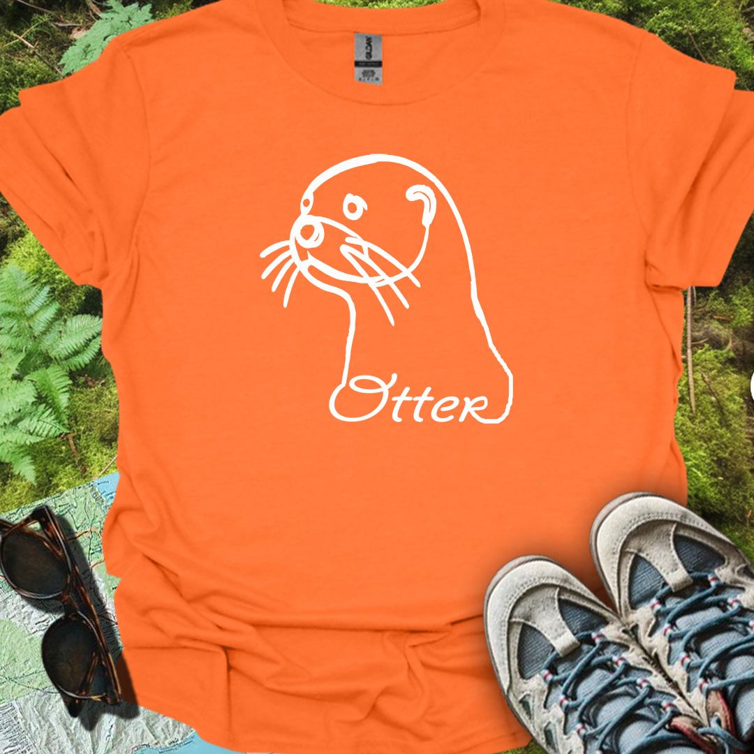 Loutre dessin au trait blanc T-shirt tendance
