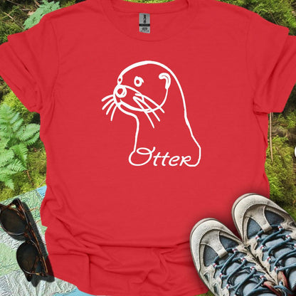 Loutre dessin au trait blanc T-shirt tendance