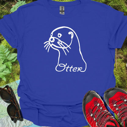Loutre dessin au trait blanc T-shirt tendance