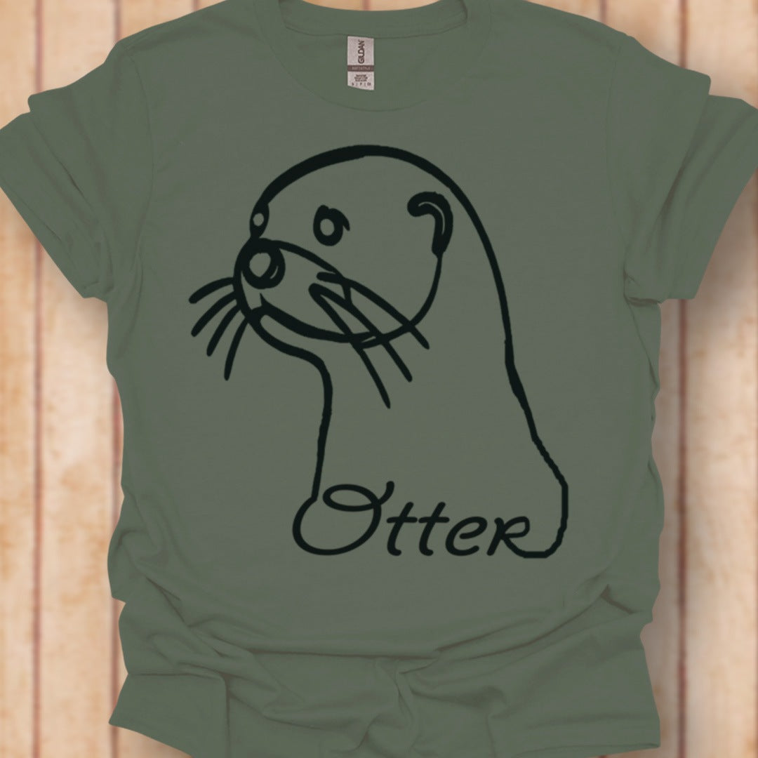 Otter lijntekening zwart tijdloos T-shirt