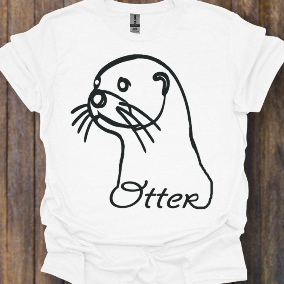 Otter lijntekening zwart tijdloos T-shirt