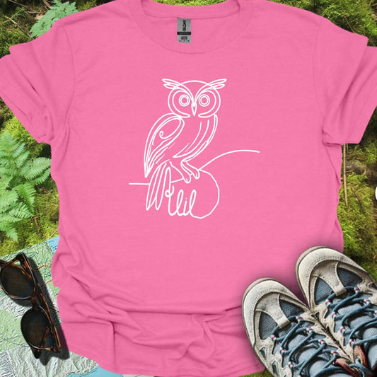 Chouette dessin au trait blanc T-shirt tendance 