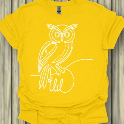 Owl line drawing white trendy T-shirt