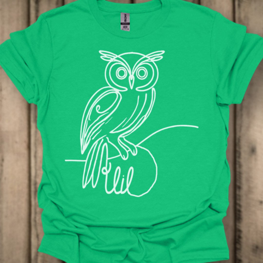 Owl line drawing white trendy T-shirt